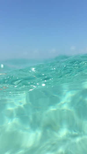 清澈碧綠的海水，帶有陽光反射和藍天在上
