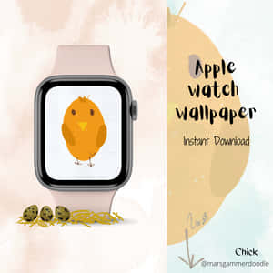 Apple Watch 顯示卡通小雞、蛋和稻草。