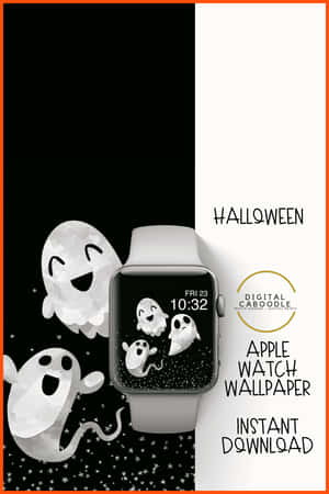 萬聖節Apple Watch牆紙，黑色星空背景上有可愛幽靈。