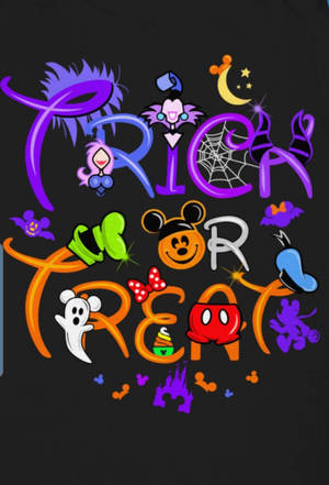 萬聖節 trick or treat 設計，包含卡通角色和明亮色彩中的恐怖元素。