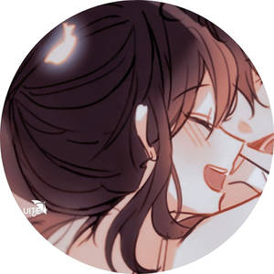 深色頭髮的動漫女孩在圓形框架中溫柔微笑。 — 動漫女孩 壁紙