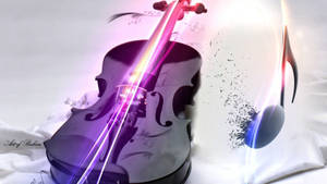 一把發光的小提琴，周圍漂浮著音樂音符和高音譜號。