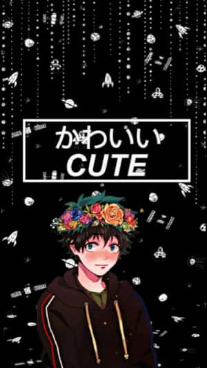戴著花冠的動漫男孩，周圍有太空塗鴉墜落。