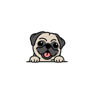 一隻開心的卡通八哥犬伸出舌頭從一條線上方偷看。
