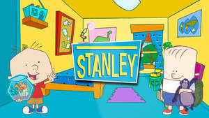 兩個卡通男孩在色彩繽紛的臥室裡，有Stanley標誌和玩具。 — 可愛 壁紙