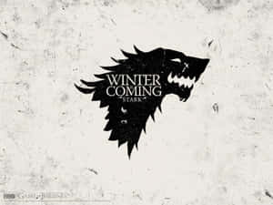 黑色冰原狼標誌，上面有「Winter is Coming Stark」文字，背景是紋理。