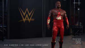 WWE摔角手穿紅色火焰套裝在後台