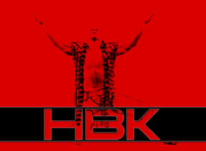 摔角手 HBK 戴鎖鏈舉臂於紅色背景上。