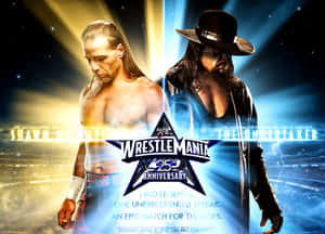 WrestleMania 25海報， featuring Shawn Michaels和The Undertaker在戲劇性燈光下。