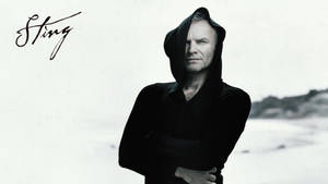 音樂人 Sting 身穿黑色連帽衛衣，雙臂交叉站在雪地中。 — 黑白 壁紙