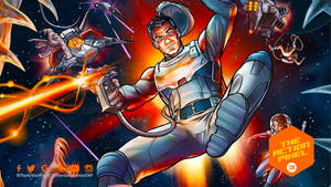 動漫太空士兵在星艦戰鬥中發射激光武器。
