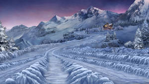 暮色中通往亮燈小屋的積雪山路。