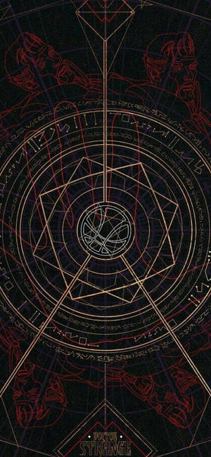奇異博士的神秘宇宙圖，帶有發光的符號和標記。