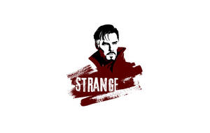 一幅圖形插圖，描繪一位留鬍鬚的男子，並以大膽的紅色筆觸寫上「STRANGE」。