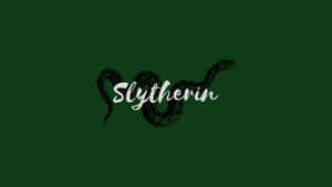 Slytherin 學院標誌，包含黑色蛇和綠色背景上的白色草書文字。