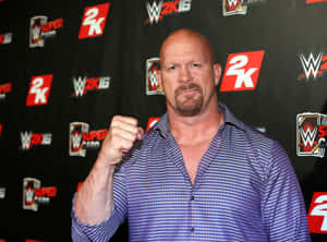 摔角手在WWE 2K16活動中舉拳擺姿勢。