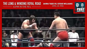 1996年AJPW比賽中，兩名摔角手在擂台上，人群觀看。 — 摔角 GIF 壁紙