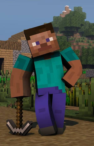 Minecraft角色喺森林揸住鑽石鎬