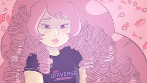 粉紅色頭髮和荷葉邊服裝的動漫女孩穿著Mr Universe襯衫。