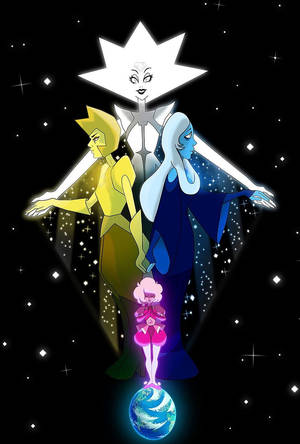 四個動漫角色在星空下的星球上，上方有一顆發光的星星。
