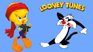 Tweety Bird 和 Sylvester the Cat 在卡通對決中，帶有 Looney Tunes 標誌。 — 憤怒 壁紙