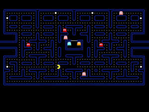 Pacman 在復古電子遊戲迷宮中追逐鬼魂。