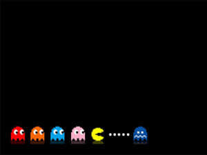 經典像素遊戲風格的 Pacman 和四個鬼魂。