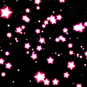 粉紅色發光星星散落在黑色背景上 — 星空夜 壁紙