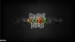 深色背景上帶有發光彩色按鈕的Guitar Hero標誌