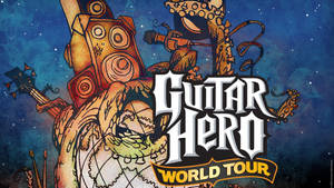 Guitar Hero World Tour 遊戲吉祥物，帶有機械手臂，背景為星空藍色。