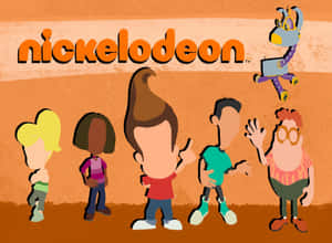 Nickelodeon標誌下的五個卡通小孩和一隻機械長頸鹿。 — 動畫 壁紙