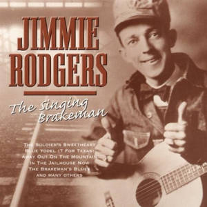 Jimmie Rodgers 在棕褐色調肖像中抱著結他並豎起大拇指。 — 專輯封面 壁紙