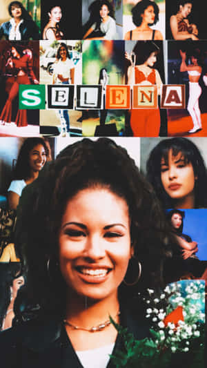 名人拼貼畫， featuring Selena Quintanilla 以各種姿勢和服裝出現。