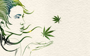 女性將大麻葉呼入張開的手掌中。