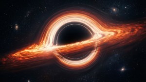 帶有發光吸積盤及重力透鏡效應的黑洞 — 太空 壁紙