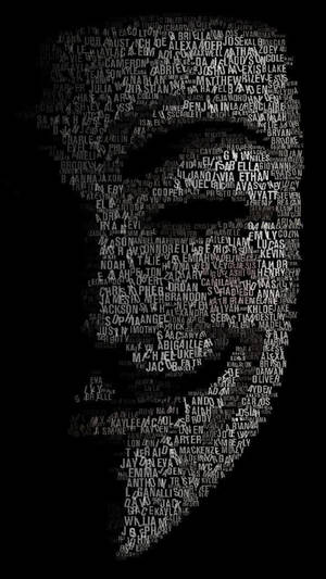 一個由許多名字以白色文字在黑色背景上組成的人形剪影。 — 鬼滅之刃面具 壁紙
