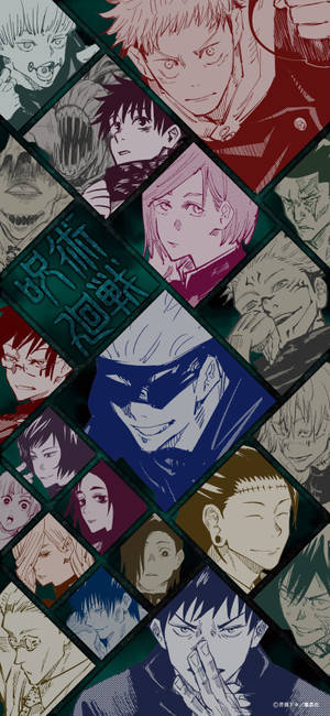 《咒術迴戰》動漫角色拼貼畫，菱形面板，色彩鮮豔。 — 咒術回戰 壁紙