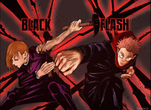 兩個動漫戰士在戰鬥中，帶有紅色能量效果和「BLACK FLASH」文字。