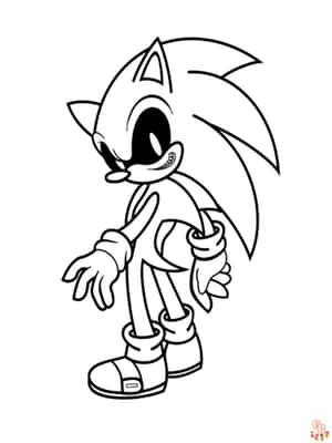 索尼克（Sonic the Hedgehog）卡通角色，以黑白線條藝術風格呈現。