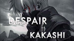 銀髮紅眼的動漫角色，暴風雨的灰色風景，文字DESPAIR ft KAKASHI。