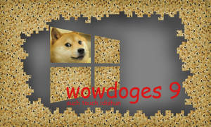 Windows 9 風格框架，帶有柴犬狗迷因和文字 wowdoggles 9