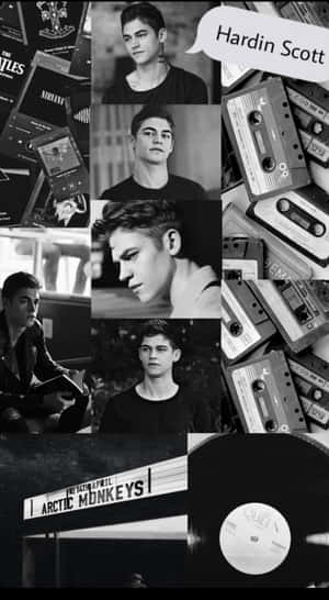 以 Hardin Scott 照片和音樂紀念品為特色的黑白拼貼畫。