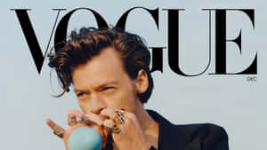 哈利·史泰爾斯在Vogue封面上手持藍色球體和多個戒指。