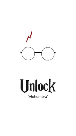 圓形眼鏡帶有紅色閃電在文字 unlock alohomora 上方 — 美學哈利波特gif 壁紙