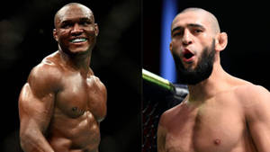 兩名赤裸上身的男性MMA拳手在籠中，一人微笑，另一人喊叫。 — 搏擊會 GIF 壁紙