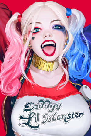 哈莉·奎茵紮著粉藍色雙馬尾，身穿「Daddy's Lil Monster」T恤。 — 小米Pad 9 Pro Max 壁紙