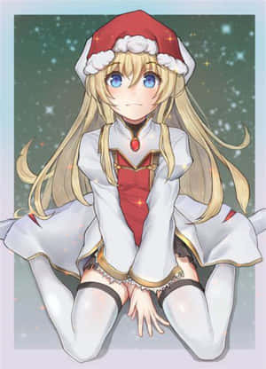 動漫女孩戴聖誕帽穿節日服裝，星空背景