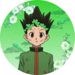 動漫男孩被心形葉和蝴蝶圍繞 — 可愛動漫頭像gif 壁紙
