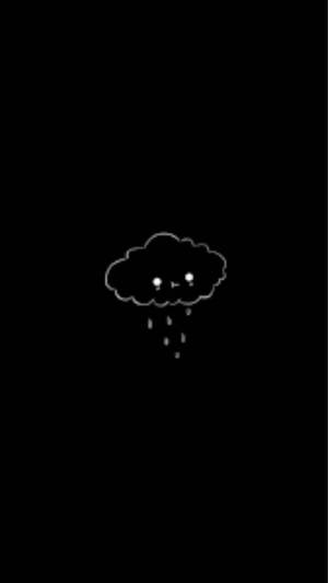 一個簡單的悲傷雲朵，帶有雨滴，背景為黑色。 — 傷心 壁紙
