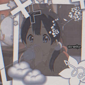 戴著櫻花髮飾的動漫女孩，在懷舊的照片拼貼中。 — 可愛動漫頭像gif 壁紙
